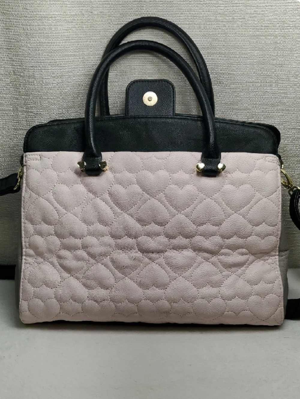 Betsey Johnson Heart Quilted Pink Black Grey Satchel Eiffel Tower Bag Charm